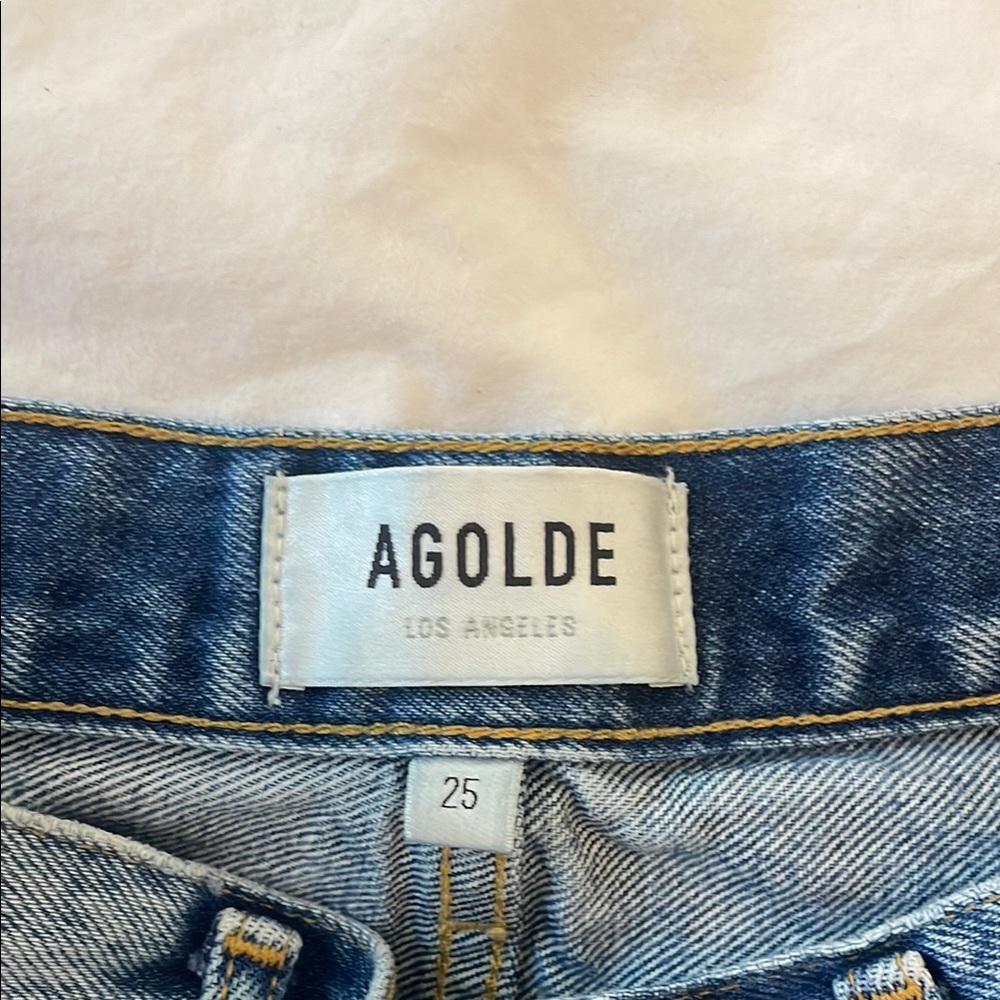 Agolde Distressed Blue Jean Shorts - Picture 2 of 3